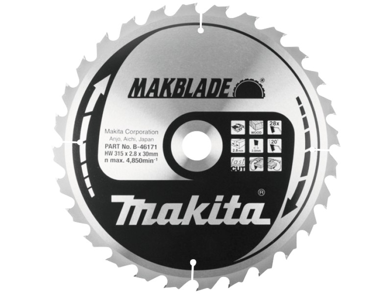 TCT Makblade žagin list Makita, les, Dimenzije: 315x30mm, Zob: 28, B-46171