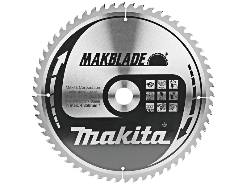 TCT Makblade žagin list Makita, les, Dimenzije: 315x30mm, Zob: 60, B-46193