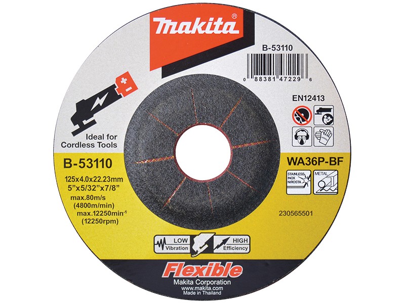 Upogljiva brusilna plošča Makita, Dimenzije: 115x4x22,23mm, Zrnatost:36, B-49775