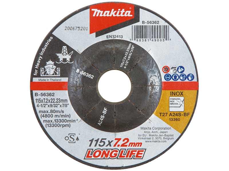 Brusilna plošča za industrijsko uporabo Makita, Dimenzije: 180x7,2x22,23mm, Zrnatost: 24, B-56409