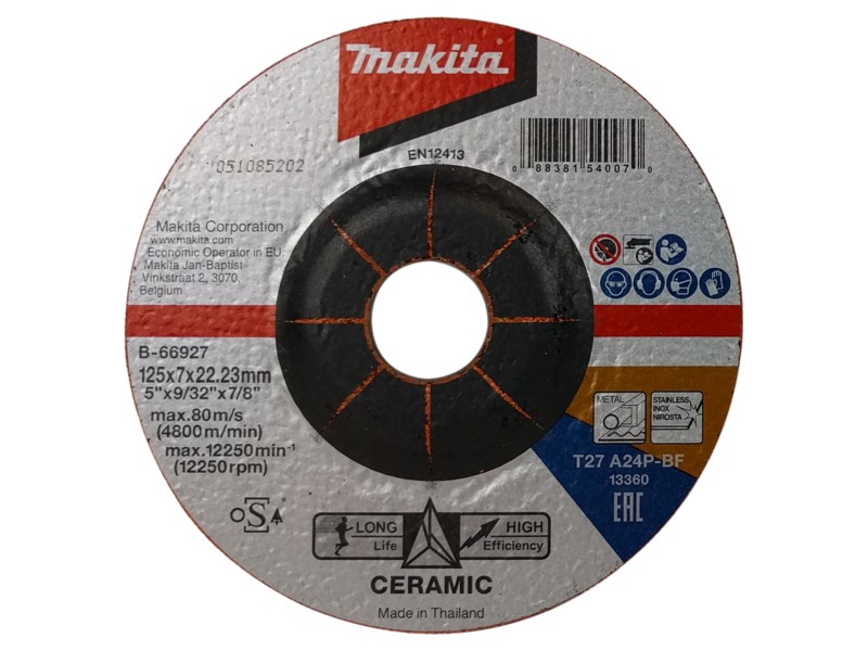 Keramična brusilna plošča Makita Ceramic A24P, Dimenzije: 125mmx22,23mmx7mm, B-66927