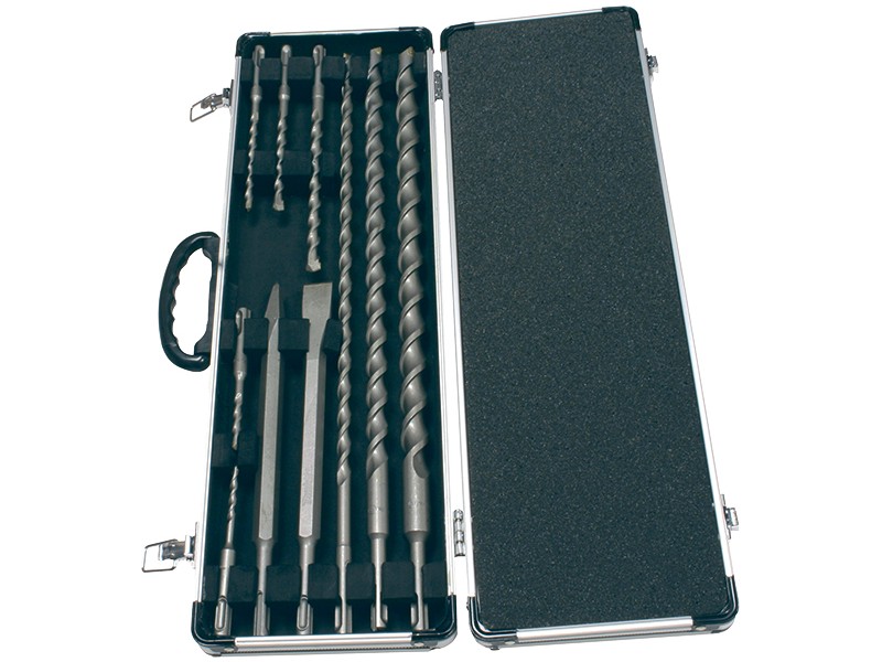 10-delni set Makita SDS-Plus svedrov in dlet, Svedri: 5.5, 6x110 mm, 7, 8x160 mm, 10x210 mm, 10, 16, 20x460 mm, Dleta: Špica 250 mm, ploščato dleto 20x250 mm, D-21191