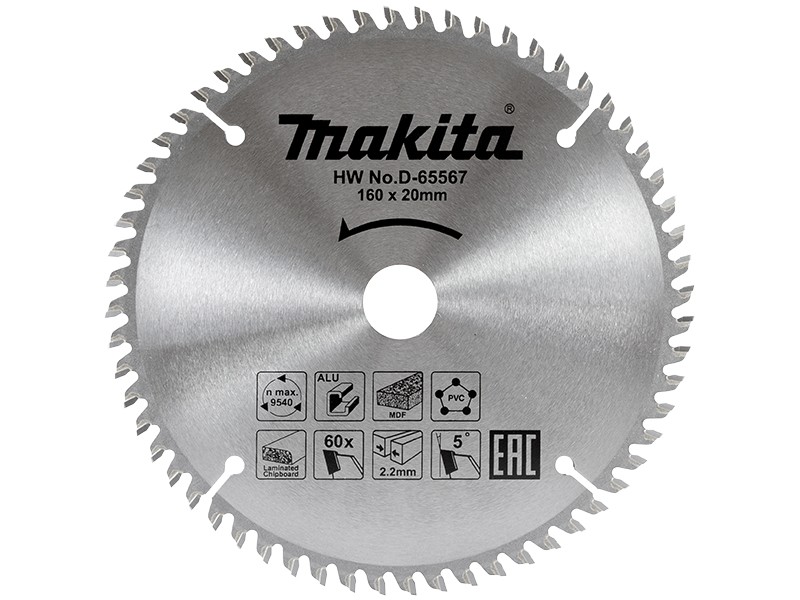 Žagin list Makita TCT, Dimenzije: 160x20x2,2mm, Zob: 60, D-65567