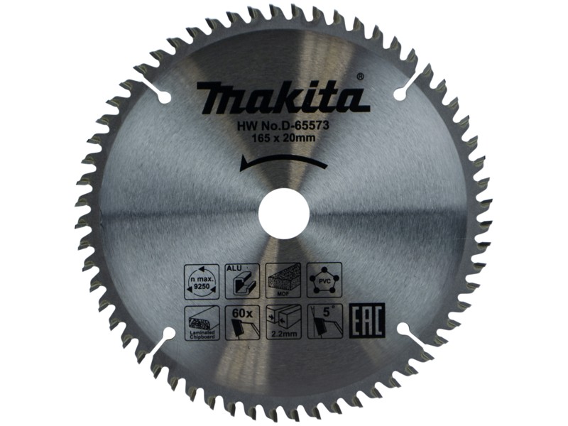 Žagin list Makita TCT, Dimenzije:165x20x2.2mm, Zob: 60, D-65573