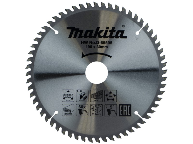 Žagin list Makita TCT, Dimenzije: 190x30x2.2mm, Zob: 60, D-65595