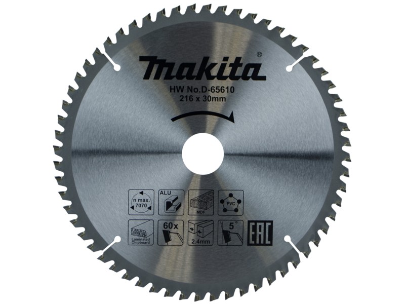 Žagin list Makita TCT, Dimenzije: 216x30x2.4mm, Zob: 60, D-65610