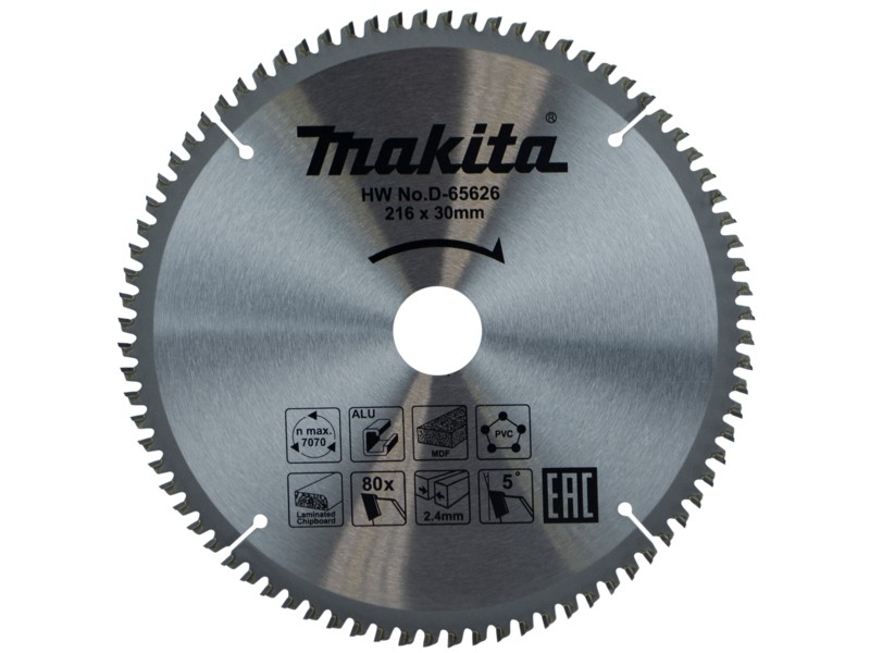 Žagin list Makita TCT, Dimenzije: 216x30x2.4mm, Zob: 80, D-65626