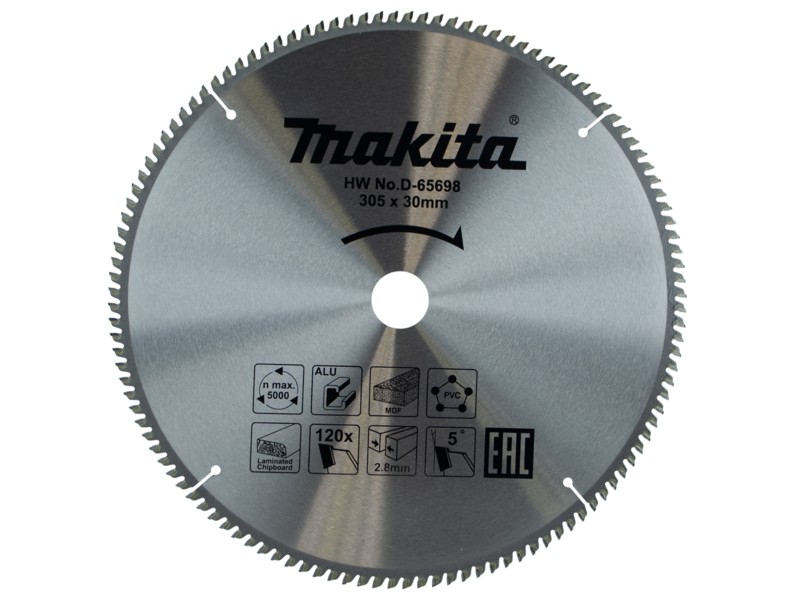 Žagin list Makita TCT, Dimenzije: 305x30x2.8mm, Zob: 120, D-65698