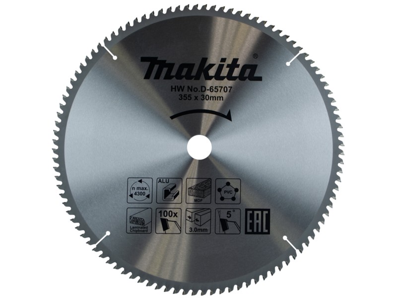 Žagin list Makita TCT, Dimenzije: 355x30x30mm, Zob: 100, D-65707