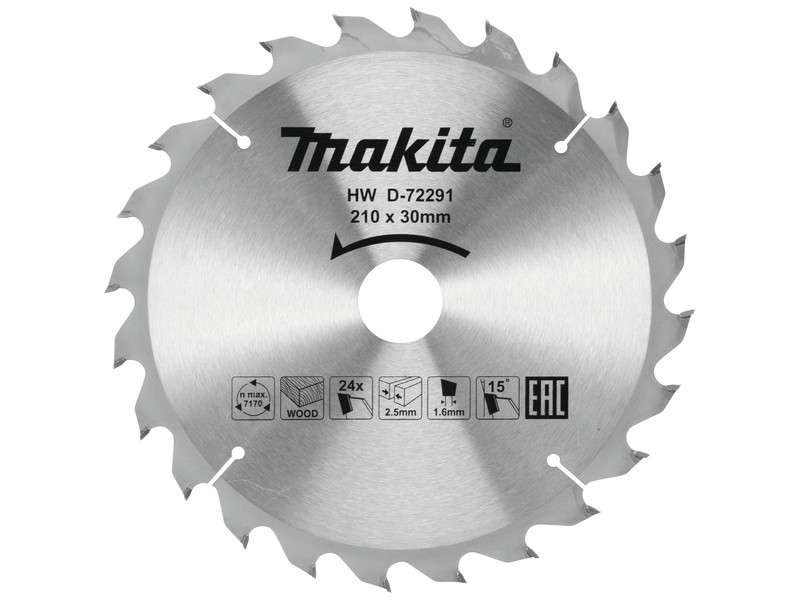 TCT žagin list za les Makita, Dimenzije: 210x30x2,5mm, Zob: 24, D-72291