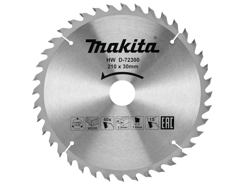 TCT žagin list za les Makita, Dimenzije: 210x30x2,5mm, Zob: 40, D-72300