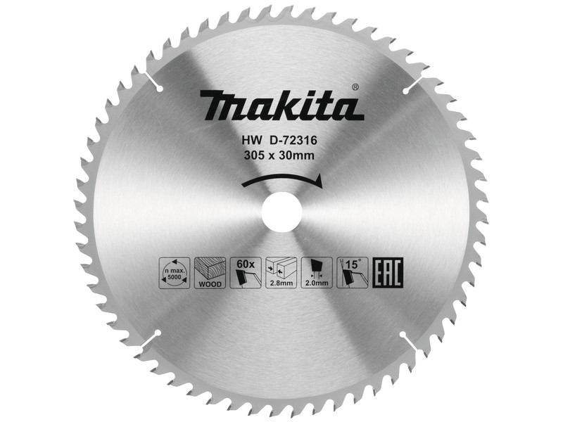 TCT žagin list za les Makita, Dimenzije: 305x30x2,8mm, Zob: 60, D-72316