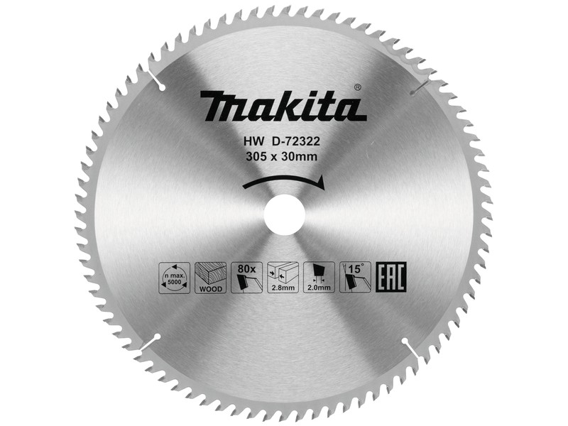 TCT žagin list za les Makita, 305x30x2,8mm, Zob: 80, D-72322