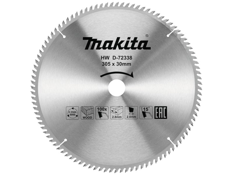 TCT žagin list za les Makita, Dimenzije: 305x30x2,8mm, Zob: 100, D-72338