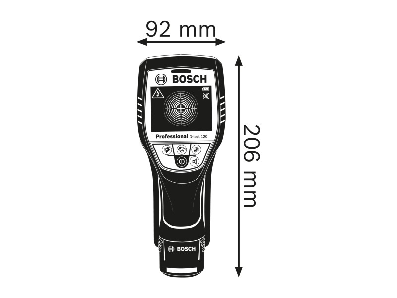 Digitalni stenski čitalnik Bosch D-tect 120, 4x 1,5 V LR6 (AA), ± 10 mm, 0.5kg, 0601081300
