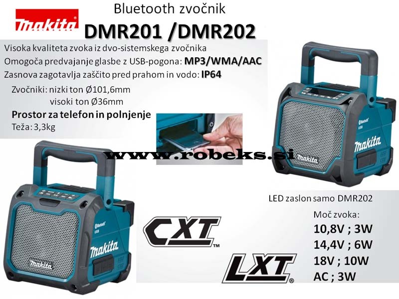 Akumulatorski prenosni Bluetooth zvočnik Makita DMR200