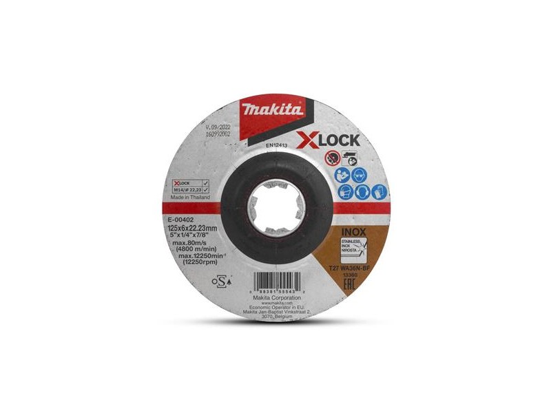 Brusilna plošča X-LOCK za inox Makita, Dimenzije: 125x6x22,23mm, E-00402