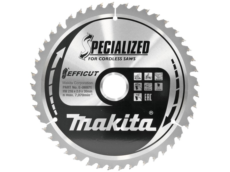 Efficut žagin list Makita, Dimenzije: 216x30mm, Zob: 45, E-06987