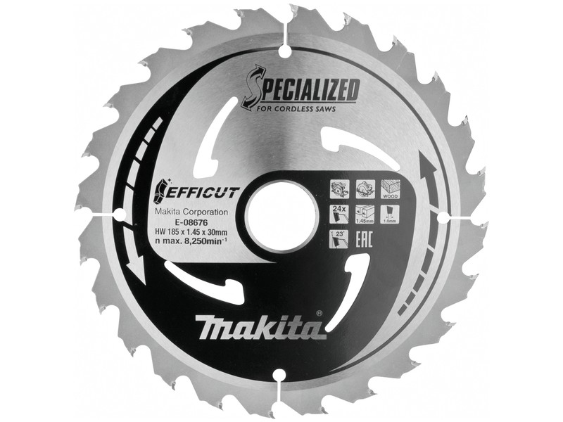 TCT žagin list Makita za les EFFICUT,  185x1,45x20mm, Zob: 24, E-08676