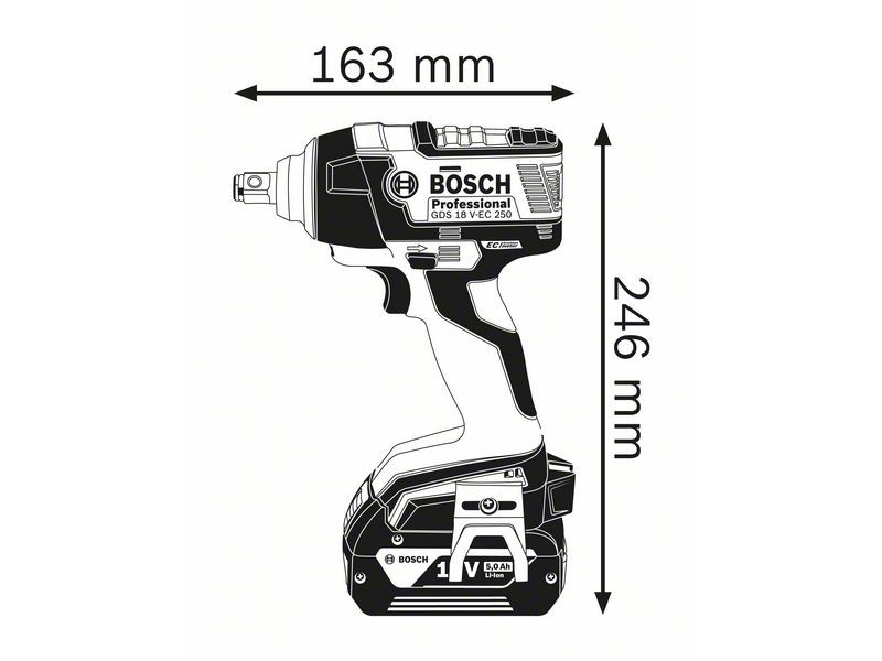 Akumulatorski udarni vijačnik Bosch GDS 18 V-EC 250 v L-Boxx, Vpetje: 1/2