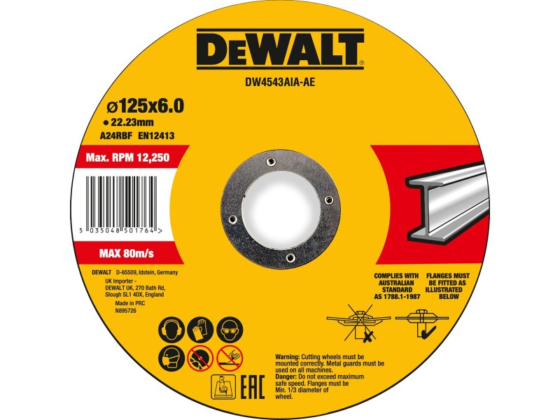 Brusilni disk DeWalt, KOVINA, dimenzije: 125x6x22,23mm DW4543AIA