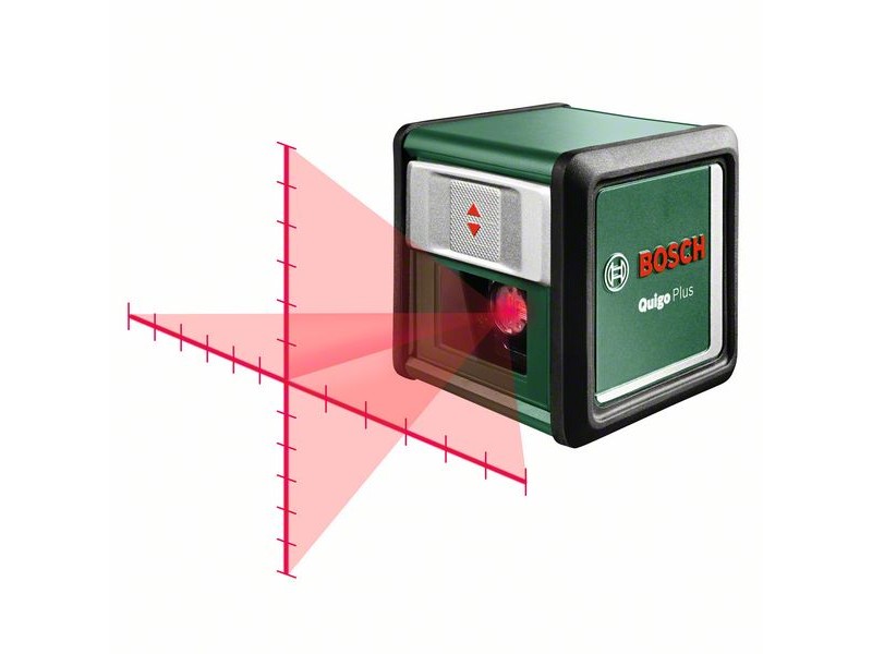 Križni laser Bosch Quigo Plus, 635Nm, 2x 1,5 V LR03 (AAA), Razred: 2, ± 0,8mm/m, 0.27kg, 0603663600