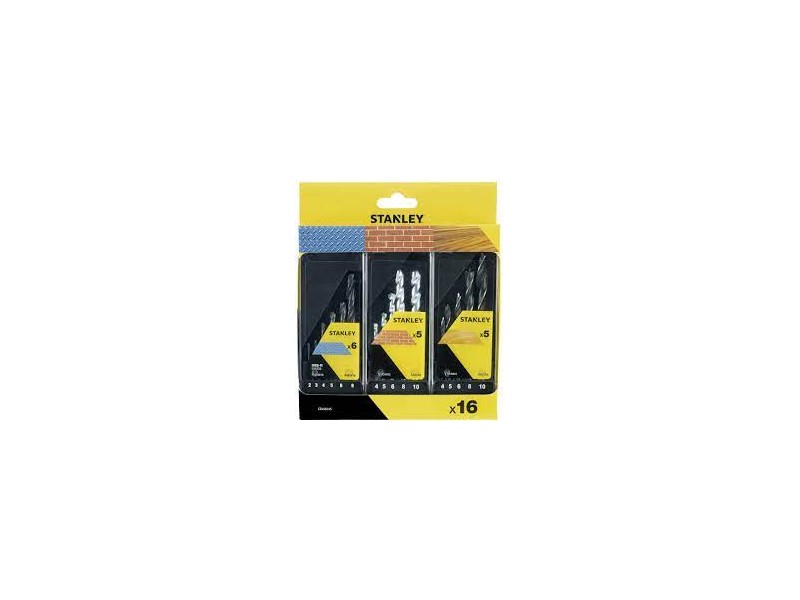 16-delni set svedrov Stanley, les, zid, kovina, 2-10mm, STA56045