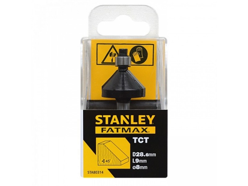 TCT zaobljeno rezkalo z ležajem, profilno​ Stanley, Vpetje: 8mm, Dimenzije: 28.6x9mmx45°, STA80314