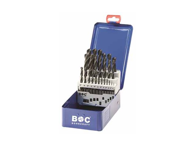 25-delni set spiralnih svedrov Bohrcraft HSS DIN 338 valjani Tip N v BC kovinski škatli, 11001310025