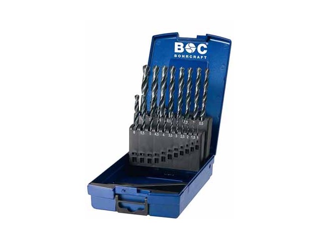 19-delni set spiralnih svedrov Bohrcraft HSS DIN 338 valjani Tip N v ABS plastični škatli, 11001330019