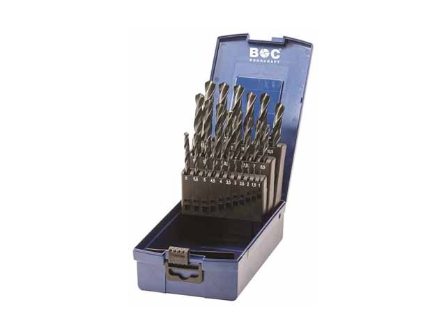 25-delni set spiralnih svedrov Bohrcraft HSS DIN 338 valjani Tip N v ABS plastični škatli, 11001330025