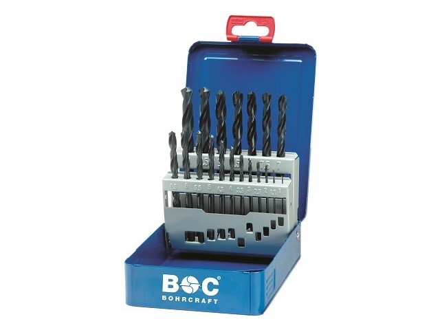 50-delni set spiralnih svedrov Bohrcraft HSS DIN 338 valjani Tip N v BC kovinski škatli, 11001410050