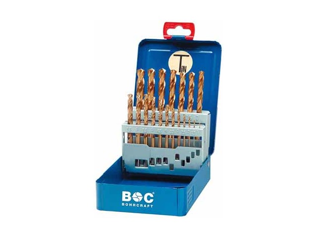 19-delni set spiralnih svedrov Bohrcraft DIN 338 HSS-TiN z Titanijevo prevleko, 11301310019