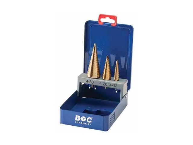 3-delni set HSS-TiN stopničastih svedrov Bohrcraft v kovinski škatli 3-kom Vel. 1, 17611410003