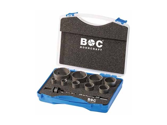 11-delni set Bi-metal HSS kronskih žag v plastični škatli, Dimenzije: 19-64mm+Adapter AS11&AS33, 19001330009