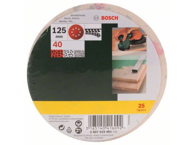 25-delni komplet brusilnih listov Bosch za ekscentrični brusilnik,125mm, 40, 2607019491