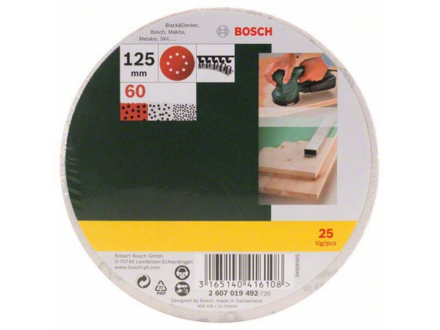 25-delni komplet brusilnih listov Bosch za ekscentrični brusilnik,125mm, 60, 2607019492