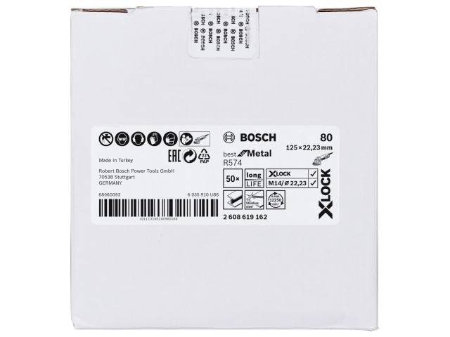 X-LOCK Bosch Vlaknena brusilna plošča, Best for Metal, Pakiranje: 50kos, Dimenzije: 125x22,23mm, Zrnatost: 80, 2608619162