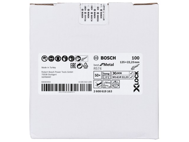 X-LOCK Bosch Vlaknena brusilna plošča, Best for Metal, Pakiranje: 50kos, Dimenzije: 125x22,23mm, Zrnatost:100, 2608619162