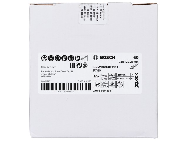 X-LOCK Bosch Vlaknena plošča, Best for Metal & Inox, Pakiranje: 50kos, Dimenzije: 115x22,23mm, Zrnatost: 60, 2608619179