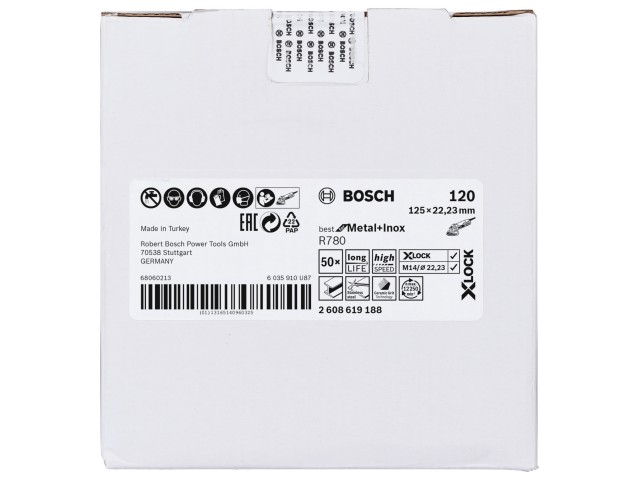 X-LOCK Bosch Vlaknena plošča,zvezdasta luknja, Best for Metal & Inox, Pakiranje: 50kos, Dimenzije: 125x22,23mm, Zrnatost: 120, 2608619188