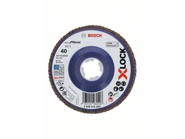 X-LOCK Bosch Lamelna brusilna plošča,ravna,plastična osnova, Best for Metal, Pakiranje: 10kos, Dimenzije: 115x22,23mm, Zrnatost: 40, 2608619205