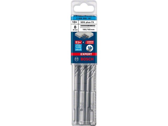 10-delni komplet udarnih svedrov Bosch EXPERT SDS plus-7X, Dimenzije: 8 x 100 x 165 mm, 2608900167