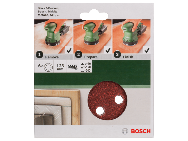 6-delni komplet brusilnih listov Bosch za ekscentrični brusilnik, Dimenzije: 125x8mm, Zrnatost: 60, 120, 240, 2609256A28
