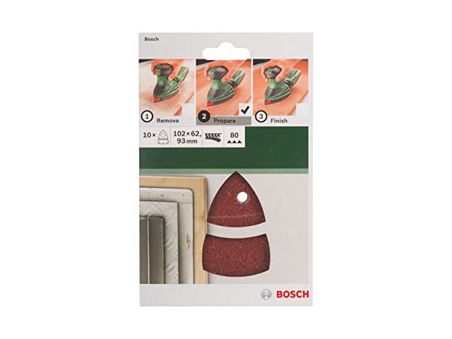 10-delni set brusilnih listov Bosch, Dimenzije: 102x62/93mm, Zrnatost: 80, 2609256A63
