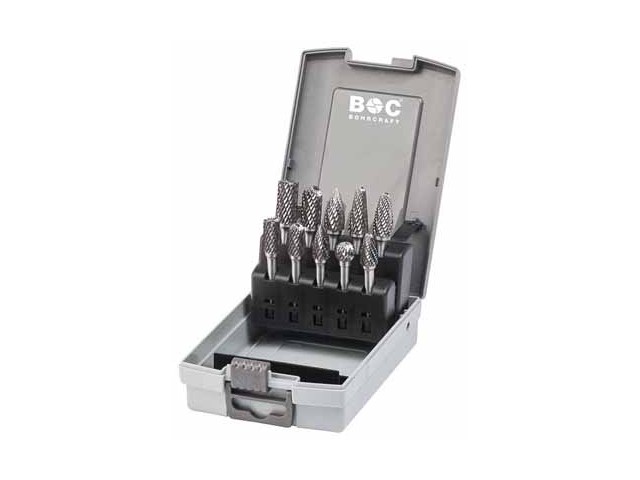 10-delni set karbidnih rotorezkarjev v ABS plastični škatli Bohrcraft, B+C+F+G 10,0mm, 59001330012