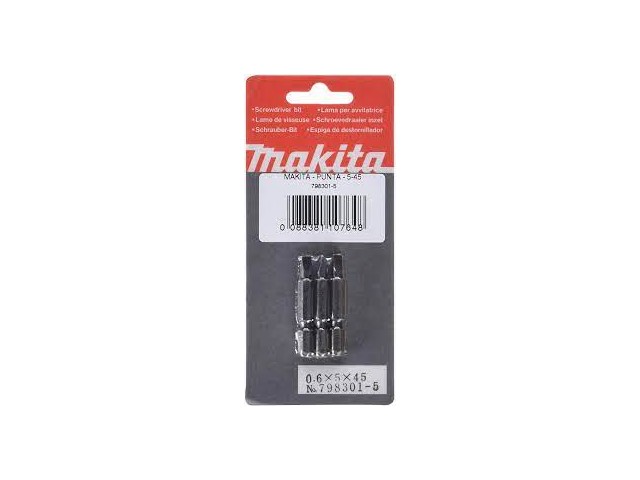 Vijačni nastavek Makita z zarezo, Dimenzije: 0.6x5x45mm, Pakiranje: 3kos, 798301-5