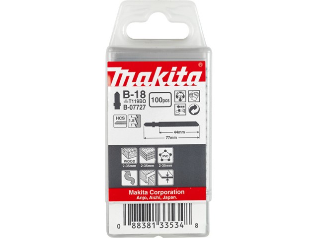 HCS žagin list za vbodno žago Makita, za les, Pakiranje: 100kos, 44mm, TPI: 14, B-07727