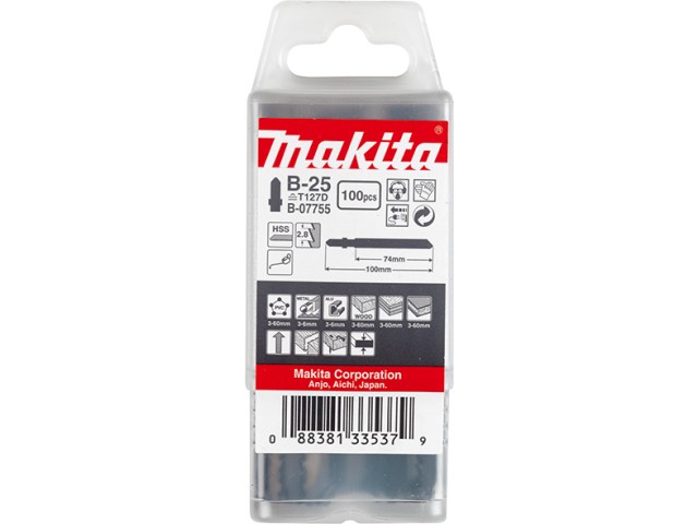 HCS žagin list za vbodno žago Makita, za les, kovino, Pakiranje: 100kos, 74mm, TPI: 9, B-07755