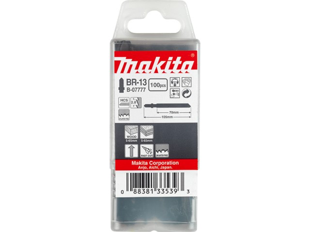 HCS žagin list za vbodno žago Makita, za les, Pakiranje: 100kos, 70mm, TPI: 90, B-07777